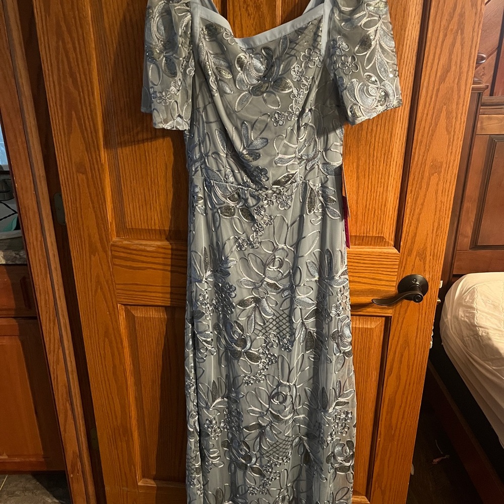 JS Collections Silver Sequin Embellished Gown